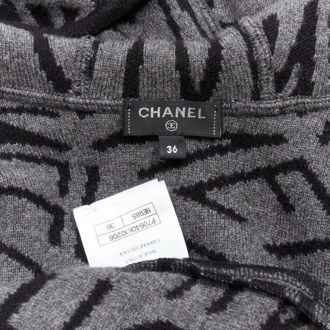 Chanel CHANEL 2021 98% cashmere black grey all over logo intarsia CC cardigan FR36 S Size S / US 4 / IT 40 - 11 Thumbnail