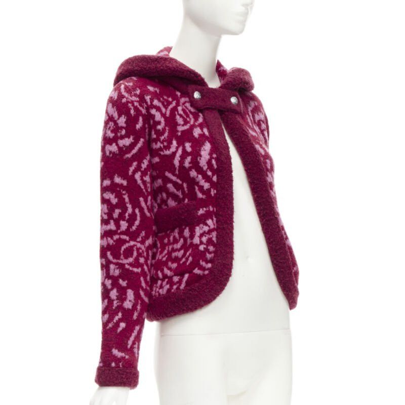 Chanel rare CHANEL red pink Camellia CC wool fluffy boucle trim cardigan jacket FR34 XS Size XS / US 0-2 / IT 36-38 - 4 Thumbnail