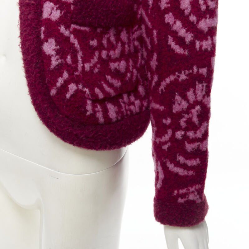 Chanel rare CHANEL red pink Camellia CC wool fluffy boucle trim cardigan jacket FR34 XS Size XS / US 0-2 / IT 36-38 - 9 Thumbnail