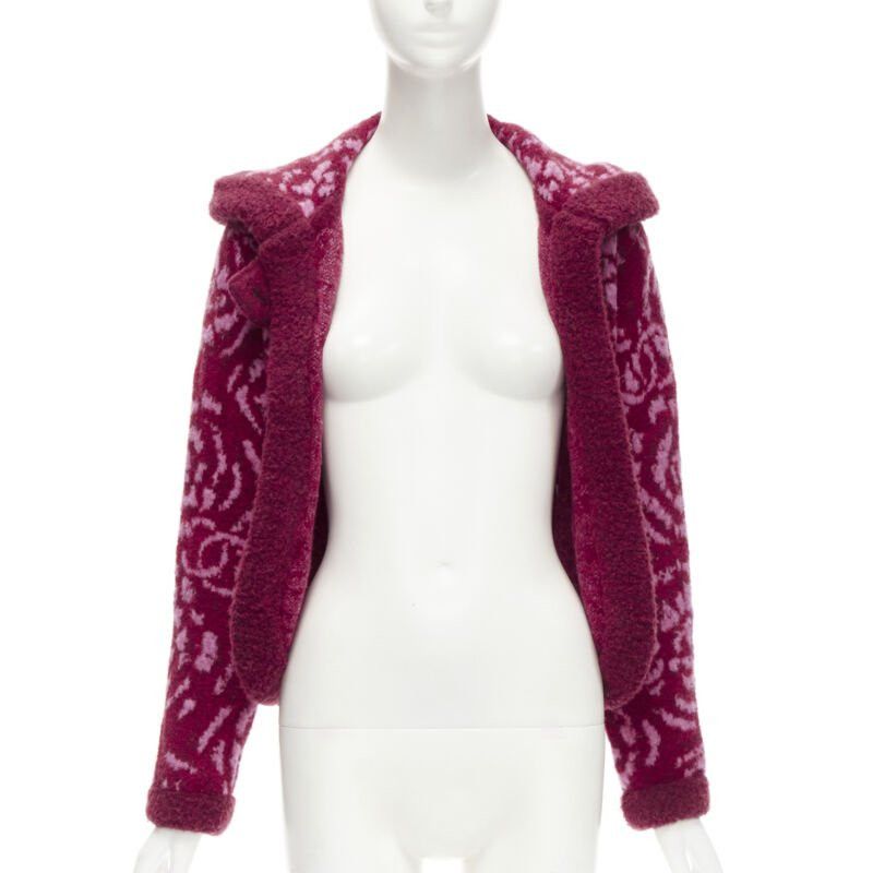 Chanel rare CHANEL red pink Camellia CC wool fluffy boucle trim cardigan jacket FR34 XS Size XS / US 0-2 / IT 36-38 - 3 Thumbnail