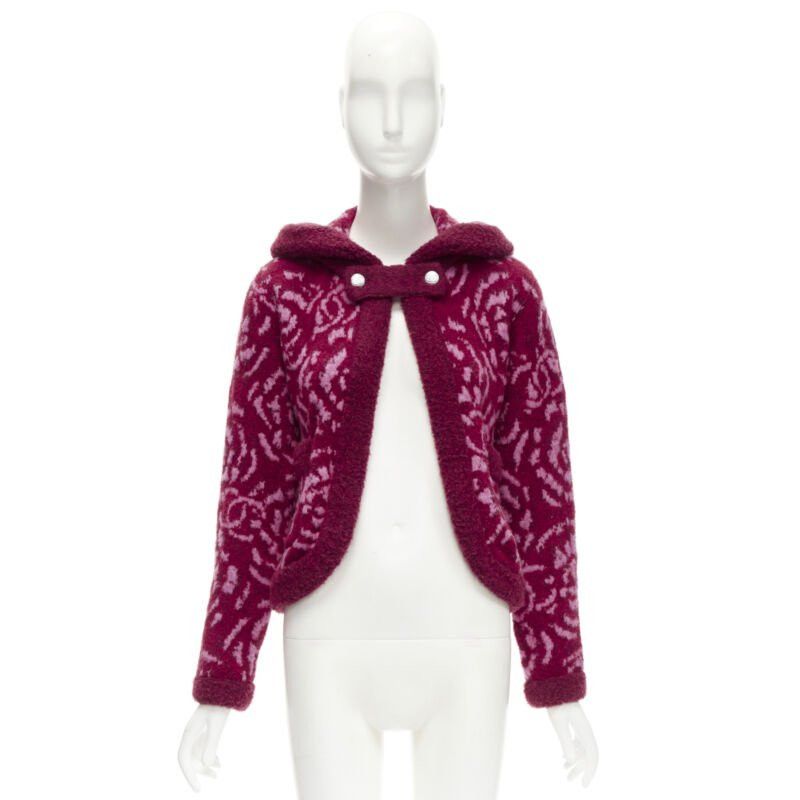 Chanel rare CHANEL red pink Camellia CC wool fluffy boucle trim cardigan jacket FR34 XS Size XS / US 0-2 / IT 36-38 - 12 Thumbnail