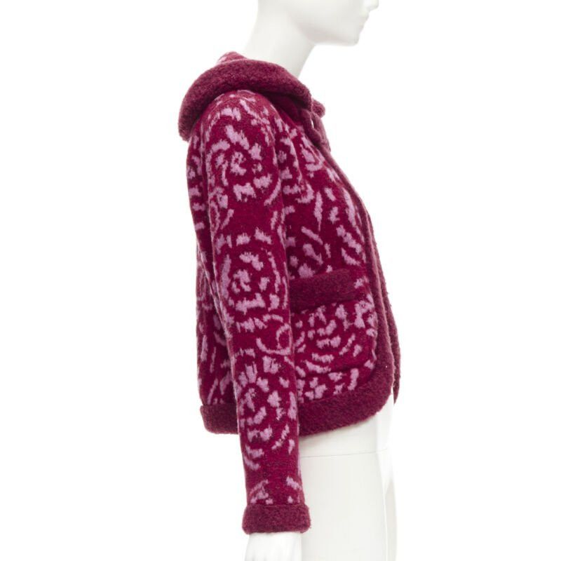 Chanel rare CHANEL red pink Camellia CC wool fluffy boucle trim cardigan jacket FR34 XS Size XS / US 0-2 / IT 36-38 - 5 Thumbnail