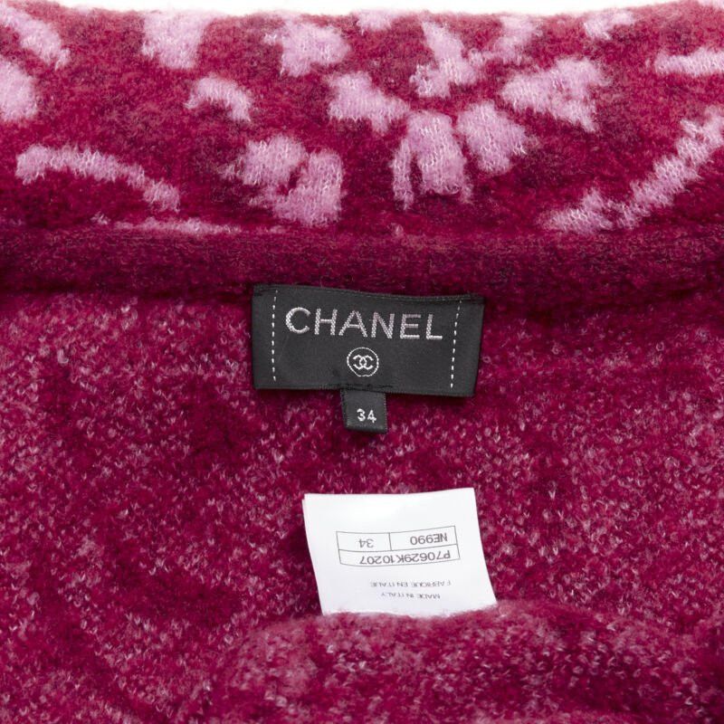 Chanel rare CHANEL red pink Camellia CC wool fluffy boucle trim cardigan jacket FR34 XS Size XS / US 0-2 / IT 36-38 - 11 Thumbnail