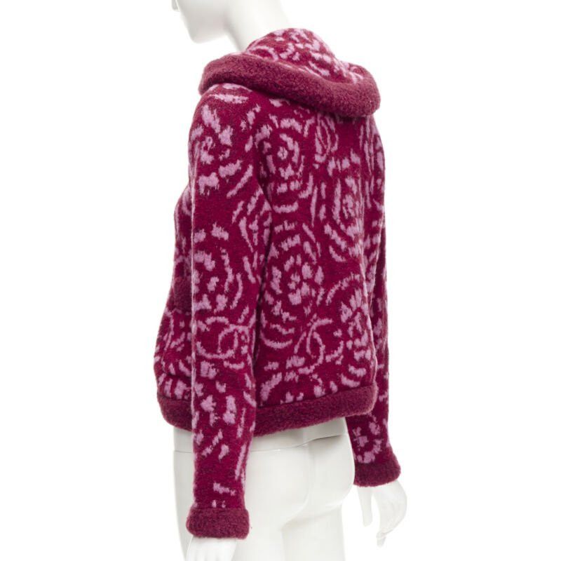 Chanel rare CHANEL red pink Camellia CC wool fluffy boucle trim cardigan jacket FR34 XS Size XS / US 0-2 / IT 36-38 - 7 Thumbnail