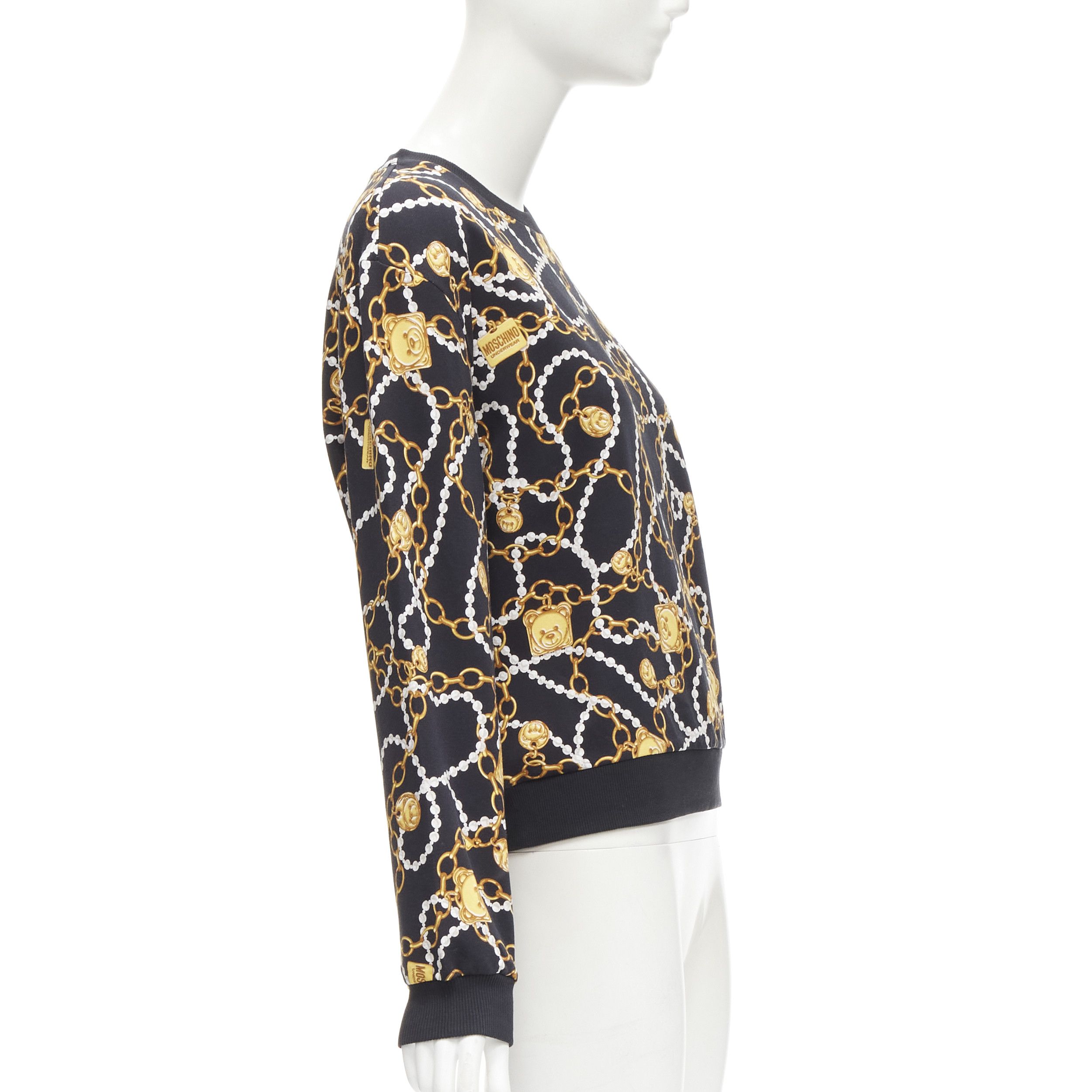 Moschino MOSCHINO UNDERWEAR black gold teddy bear chain pearl print sweatshirt S Size M / US 6-8 / IT 42-44 - 4 Thumbnail