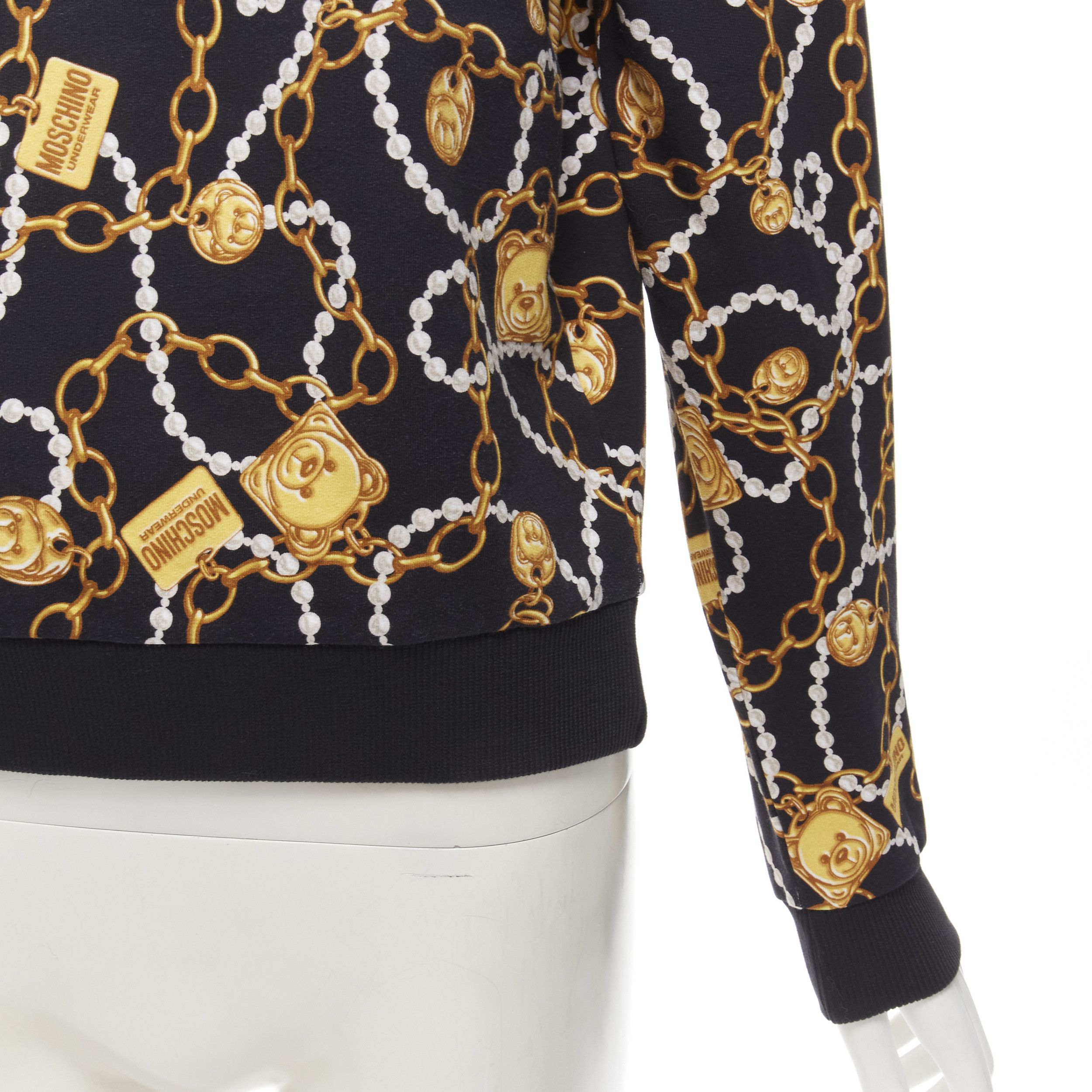 Moschino MOSCHINO UNDERWEAR black gold teddy bear chain pearl print sweatshirt S Size M / US 6-8 / IT 42-44 - 7 Thumbnail
