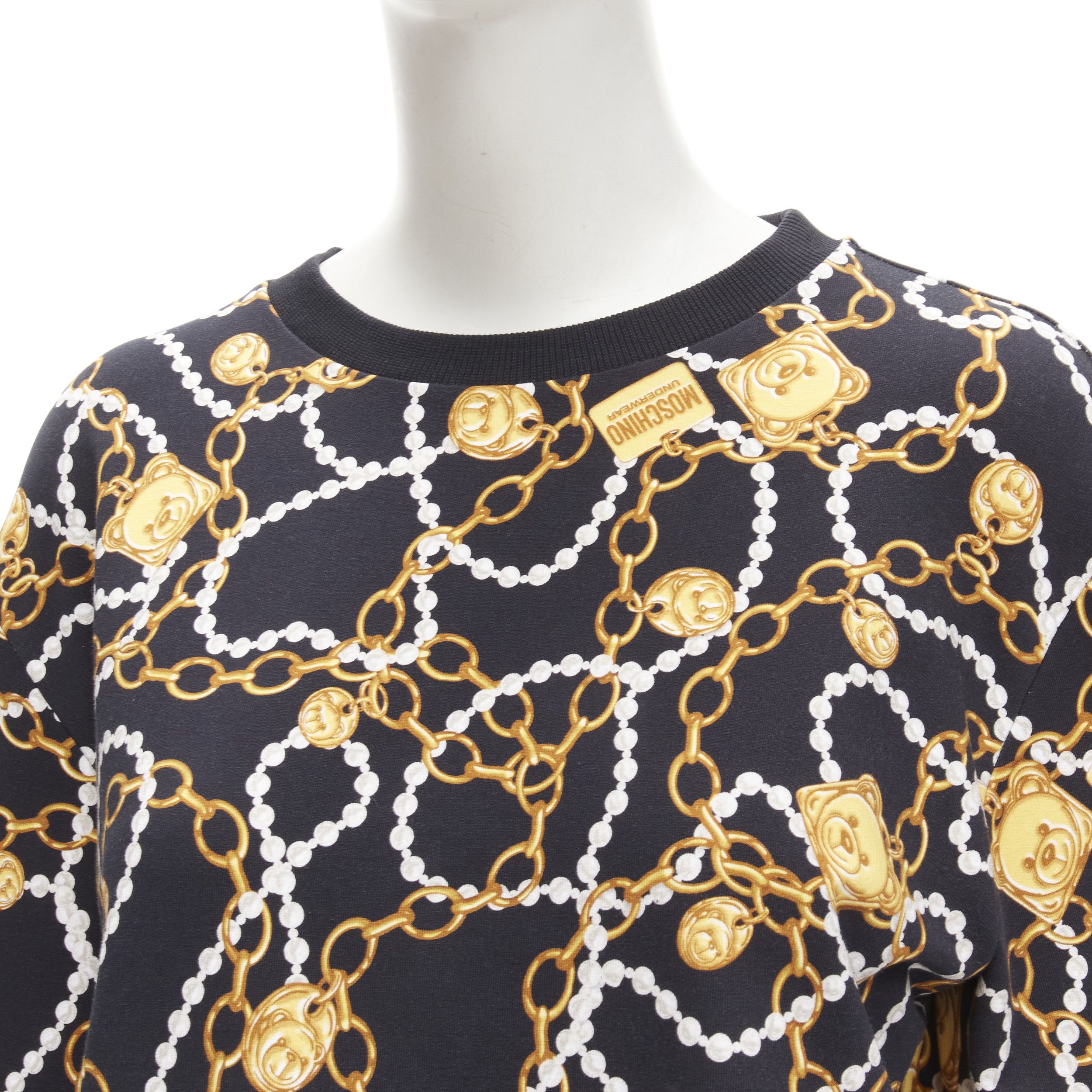 Moschino MOSCHINO UNDERWEAR black gold teddy bear chain pearl print sweatshirt S Size M / US 6-8 / IT 42-44 - 2 Thumbnail