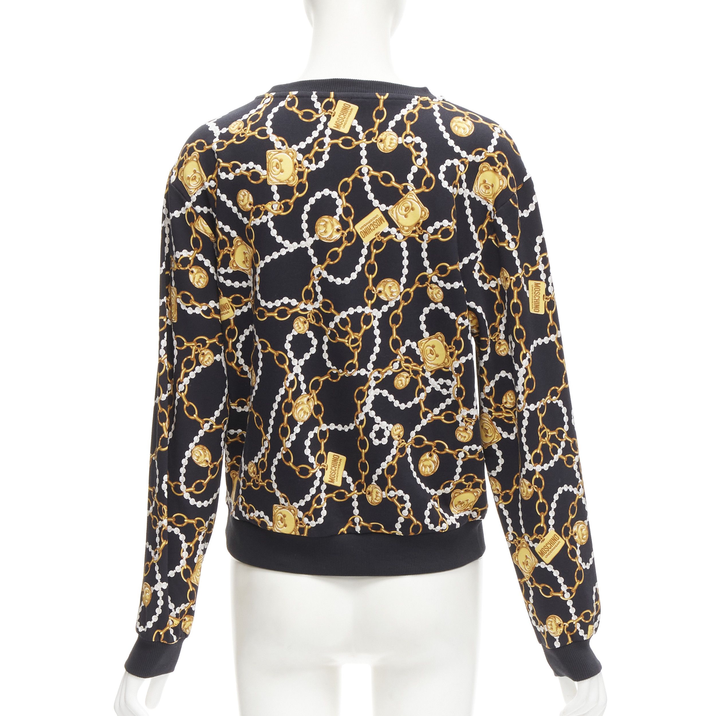 Moschino MOSCHINO UNDERWEAR black gold teddy bear chain pearl print sweatshirt S Size M / US 6-8 / IT 42-44 - 5 Thumbnail