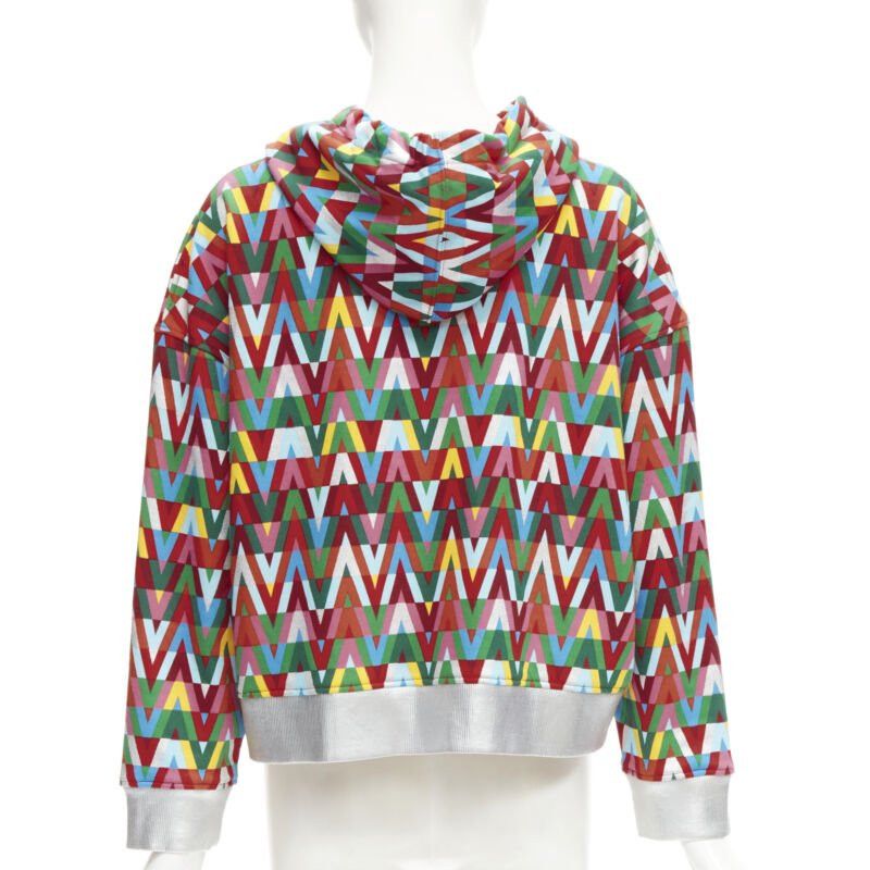 Valentino VALENTINO V Optical graphic logo silver foil oversized cropped cotton hoodie S Size S / US 4 / IT 40 - 5 Thumbnail
