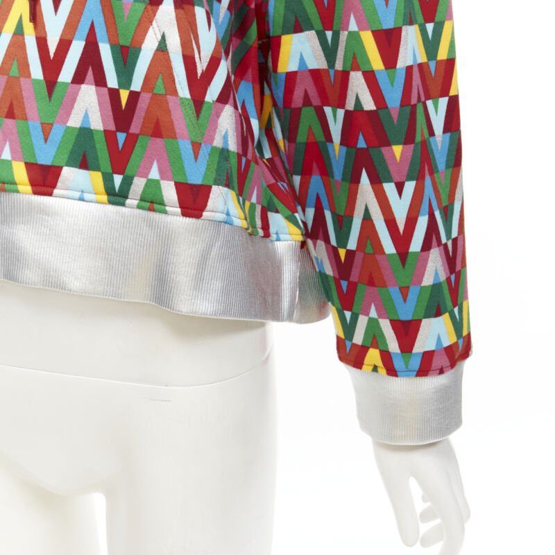 Valentino VALENTINO V Optical graphic logo silver foil oversized cropped cotton hoodie S Size S / US 4 / IT 40 - 2 Thumbnail