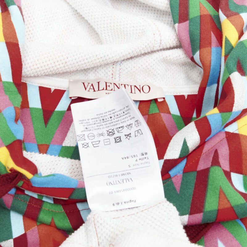 Valentino VALENTINO V Optical graphic logo silver foil oversized cropped cotton hoodie S Size S / US 4 / IT 40 - 9 Thumbnail