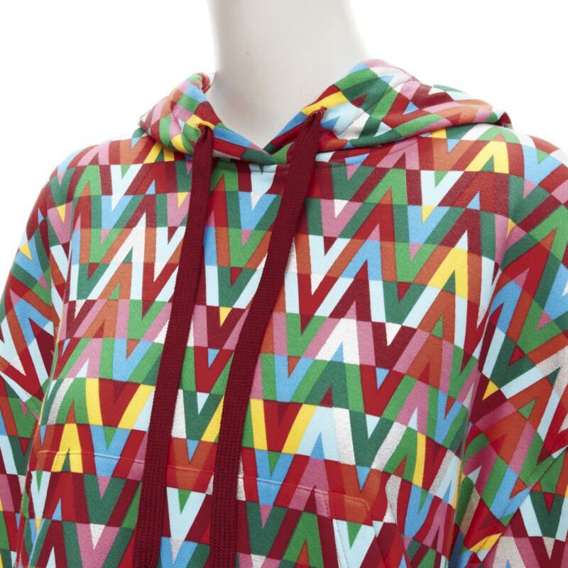 Valentino VALENTINO V Optical graphic logo silver foil oversized cropped cotton hoodie S Size S / US 4 / IT 40 - 7 Thumbnail