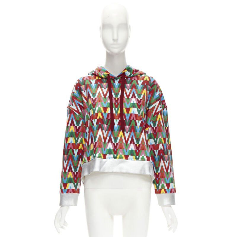 Valentino VALENTINO V Optical graphic logo silver foil oversized cropped cotton hoodie S Size S / US 4 / IT 40 - 10 Thumbnail