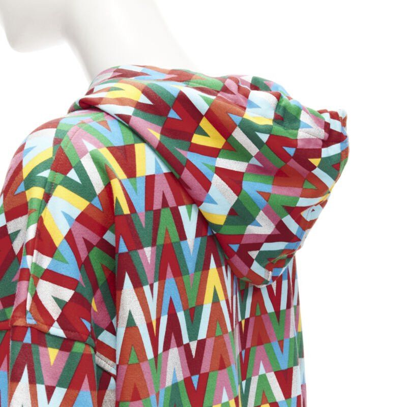 Valentino VALENTINO V Optical graphic logo silver foil oversized cropped cotton hoodie S Size S / US 4 / IT 40 - 8 Thumbnail
