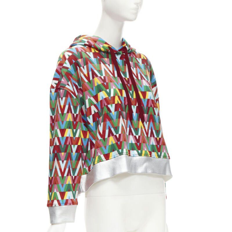 Valentino VALENTINO V Optical graphic logo silver foil oversized cropped cotton hoodie S Size S / US 4 / IT 40 - 3 Thumbnail