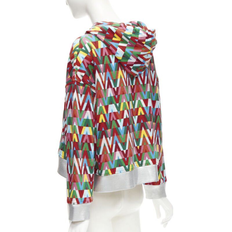 Valentino VALENTINO V Optical graphic logo silver foil oversized cropped cotton hoodie S Size S / US 4 / IT 40 - 6 Thumbnail
