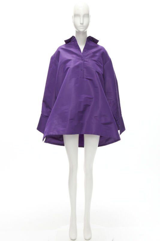 Valentino VALENTINO 2022 Runway purple silk taffeta 3D cut oversized tunic shirt IT38 XS Size XS / US 0-2 / IT 36-38 - 10 Thumbnail