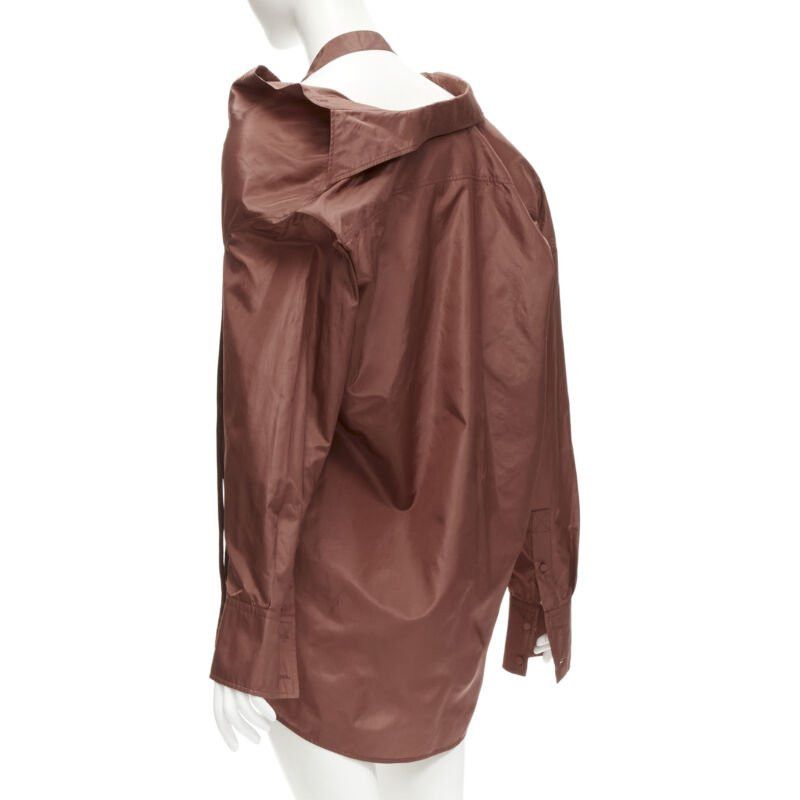 Valentino VALENTINO 2022 Runway brown silk taffeta wide collar neck tie shirt IT38 XS Size XS / US 0-2 / IT 36-38 - 6 Thumbnail