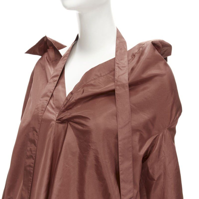Valentino VALENTINO 2022 Runway brown silk taffeta wide collar neck tie shirt IT38 XS Size XS / US 0-2 / IT 36-38 - 7 Thumbnail