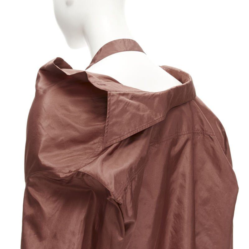 Valentino VALENTINO 2022 Runway brown silk taffeta wide collar neck tie shirt IT38 XS Size XS / US 0-2 / IT 36-38 - 2 Thumbnail