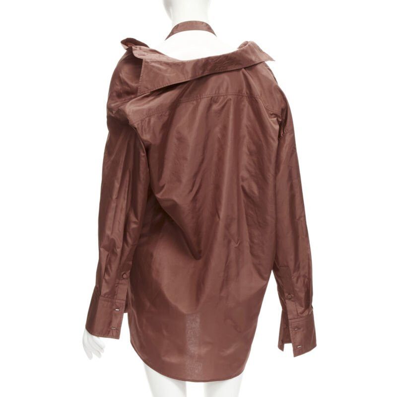 Valentino VALENTINO 2022 Runway brown silk taffeta wide collar neck tie shirt IT38 XS Size XS / US 0-2 / IT 36-38 - 5 Thumbnail