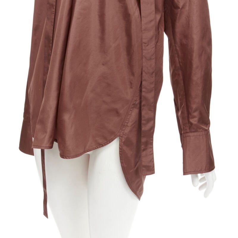 Valentino VALENTINO 2022 Runway brown silk taffeta wide collar neck tie shirt IT38 XS Size XS / US 0-2 / IT 36-38 - 8 Thumbnail
