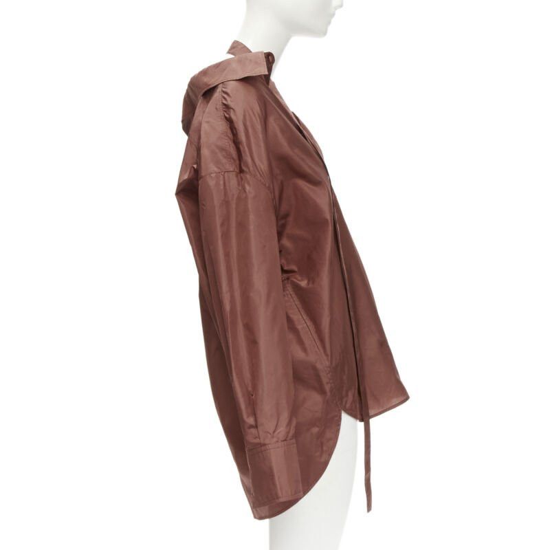 Valentino VALENTINO 2022 Runway brown silk taffeta wide collar neck tie shirt IT38 XS Size XS / US 0-2 / IT 36-38 - 4 Thumbnail