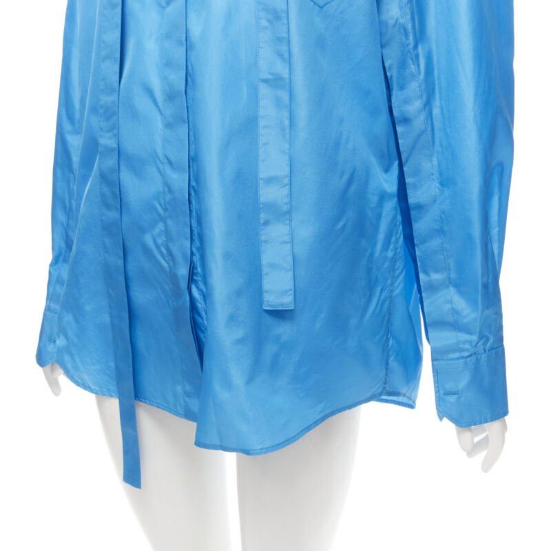 Valentino VALENTINO 2022 Runway blue silk tafetta relaxed neck tie oversized shirt IT38 XS Size XS / US 0-2 / IT 36-38 - 8 Thumbnail