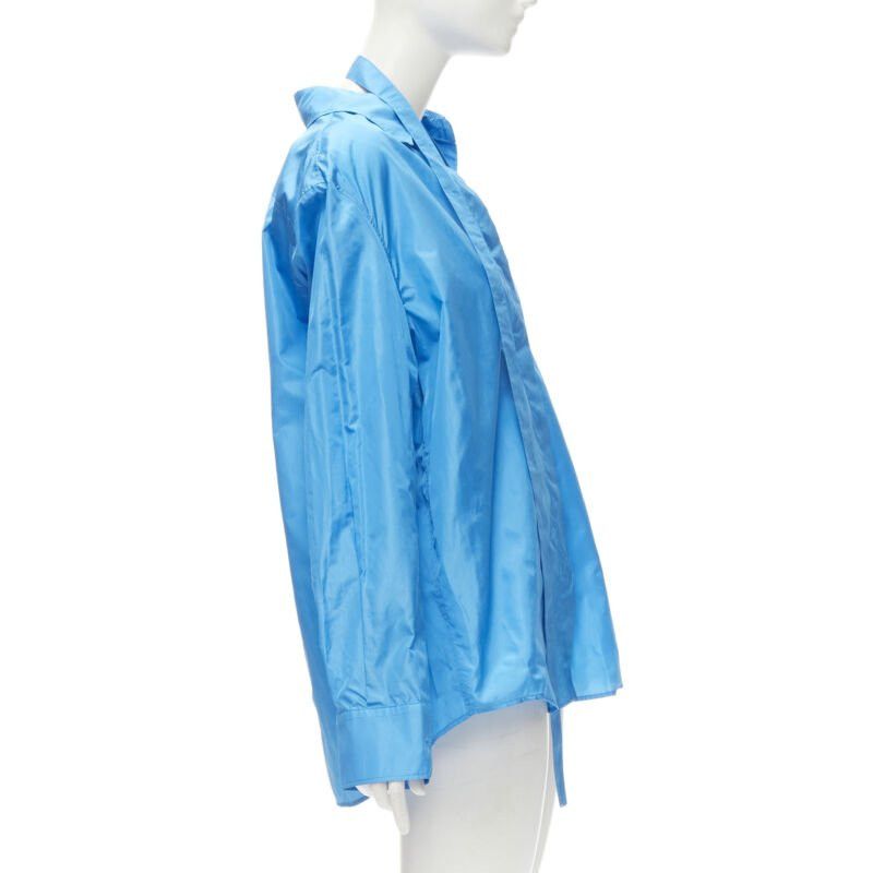 Valentino VALENTINO 2022 Runway blue silk tafetta relaxed neck tie oversized shirt IT38 XS Size XS / US 0-2 / IT 36-38 - 4 Thumbnail