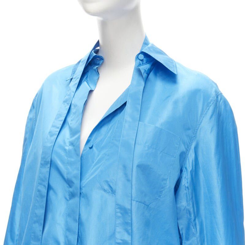 Valentino VALENTINO 2022 Runway blue silk tafetta relaxed neck tie oversized shirt IT38 XS Size XS / US 0-2 / IT 36-38 - 2 Thumbnail