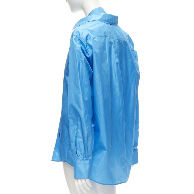 Valentino VALENTINO 2022 Runway blue silk tafetta relaxed neck tie oversized shirt IT38 XS Size XS / US 0-2 / IT 36-38 - 6 Thumbnail