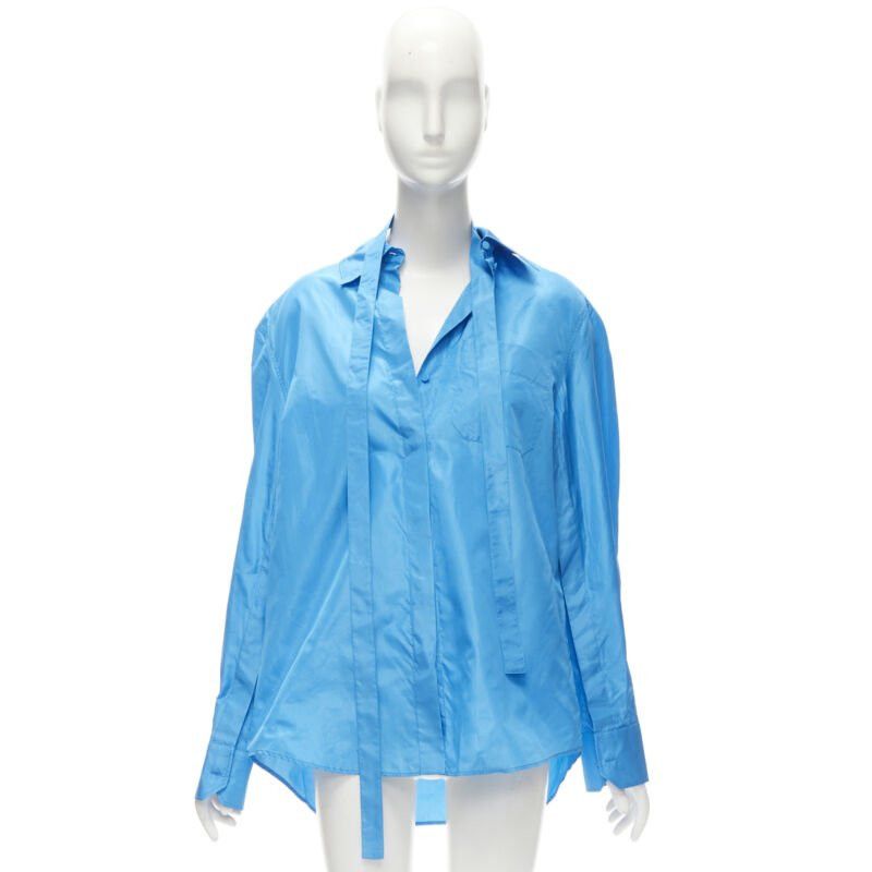 Valentino VALENTINO 2022 Runway blue silk tafetta relaxed neck tie oversized shirt IT38 XS Size XS / US 0-2 / IT 36-38 - 10 Thumbnail