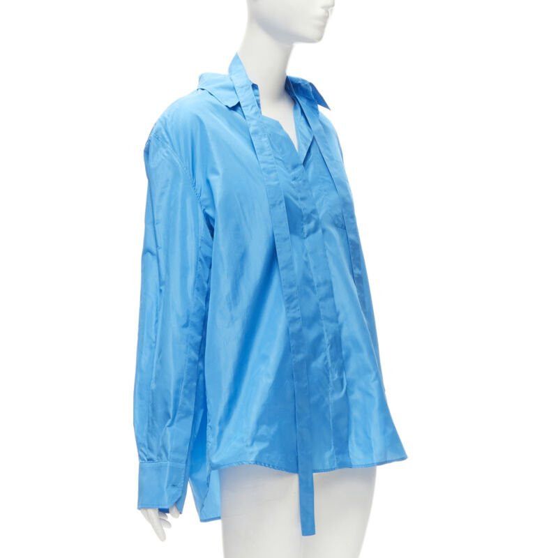 Valentino VALENTINO 2022 Runway blue silk tafetta relaxed neck tie oversized shirt IT38 XS Size XS / US 0-2 / IT 36-38 - 3 Thumbnail