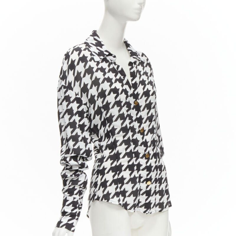 Balmain BALMAIN black white houndstooth viscose gold B button long sleeve blouse FR38 S Size M / US 6-8 / IT 42-44 - 3 Thumbnail