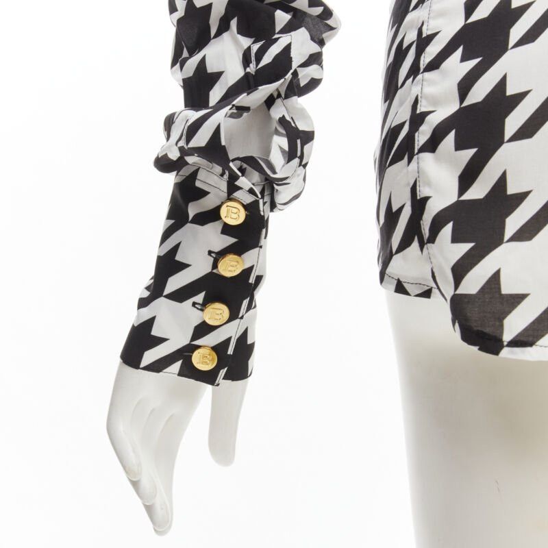 Balmain BALMAIN black white houndstooth viscose gold B button long sleeve blouse FR38 S Size M / US 6-8 / IT 42-44 - 2 Thumbnail