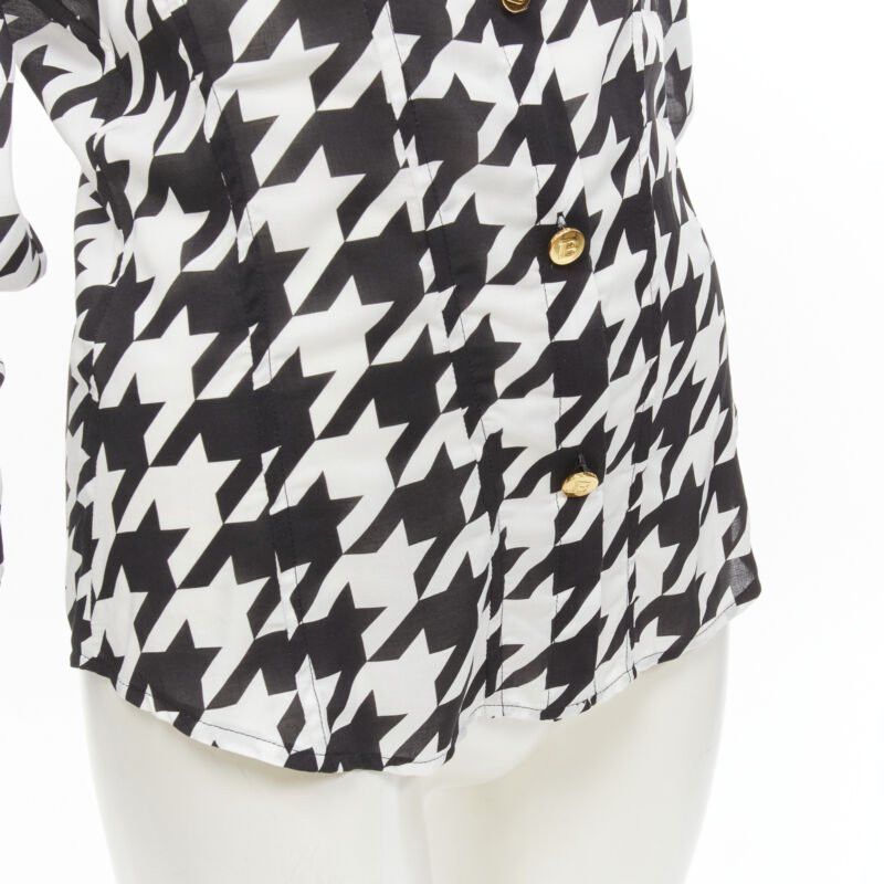 Balmain BALMAIN black white houndstooth viscose gold B button long sleeve blouse FR38 S Size M / US 6-8 / IT 42-44 - 8 Thumbnail