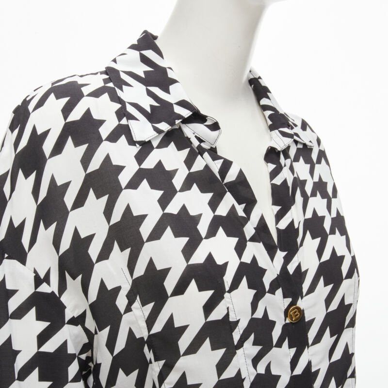 Balmain BALMAIN black white houndstooth viscose gold B button long sleeve blouse FR38 S Size M / US 6-8 / IT 42-44 - 7 Thumbnail