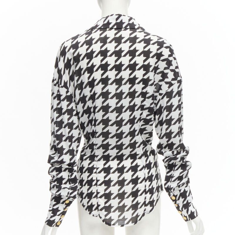 Balmain BALMAIN black white houndstooth viscose gold B button long sleeve blouse FR38 S Size M / US 6-8 / IT 42-44 - 5 Thumbnail