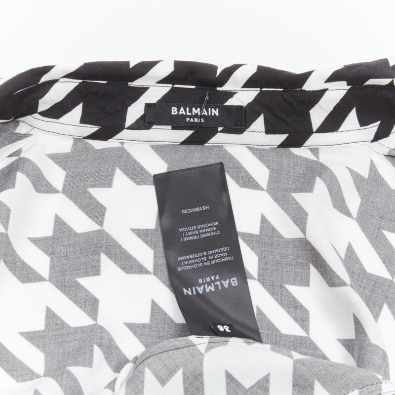 Balmain BALMAIN black white houndstooth viscose gold B button long sleeve blouse FR38 S Size M / US 6-8 / IT 42-44 - 9 Thumbnail