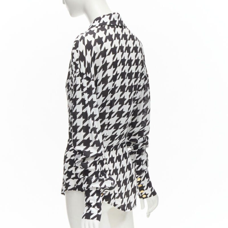 Balmain BALMAIN black white houndstooth viscose gold B button long sleeve blouse FR38 S Size M / US 6-8 / IT 42-44 - 6 Thumbnail