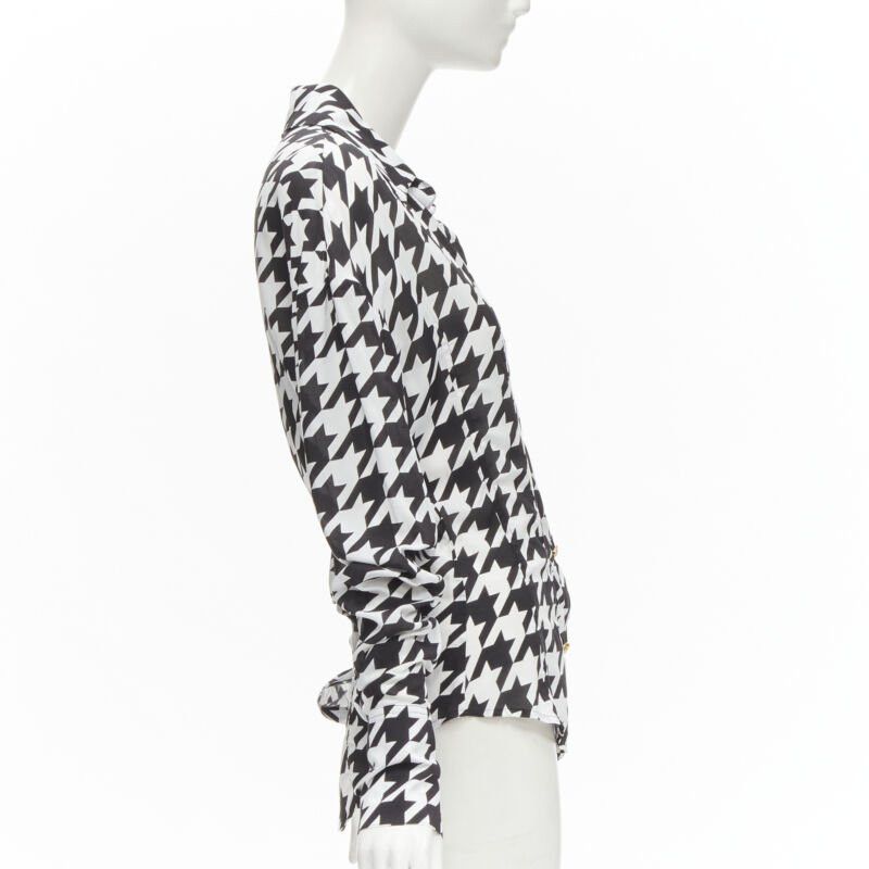 Balmain BALMAIN black white houndstooth viscose gold B button long sleeve blouse FR38 S Size M / US 6-8 / IT 42-44 - 4 Thumbnail
