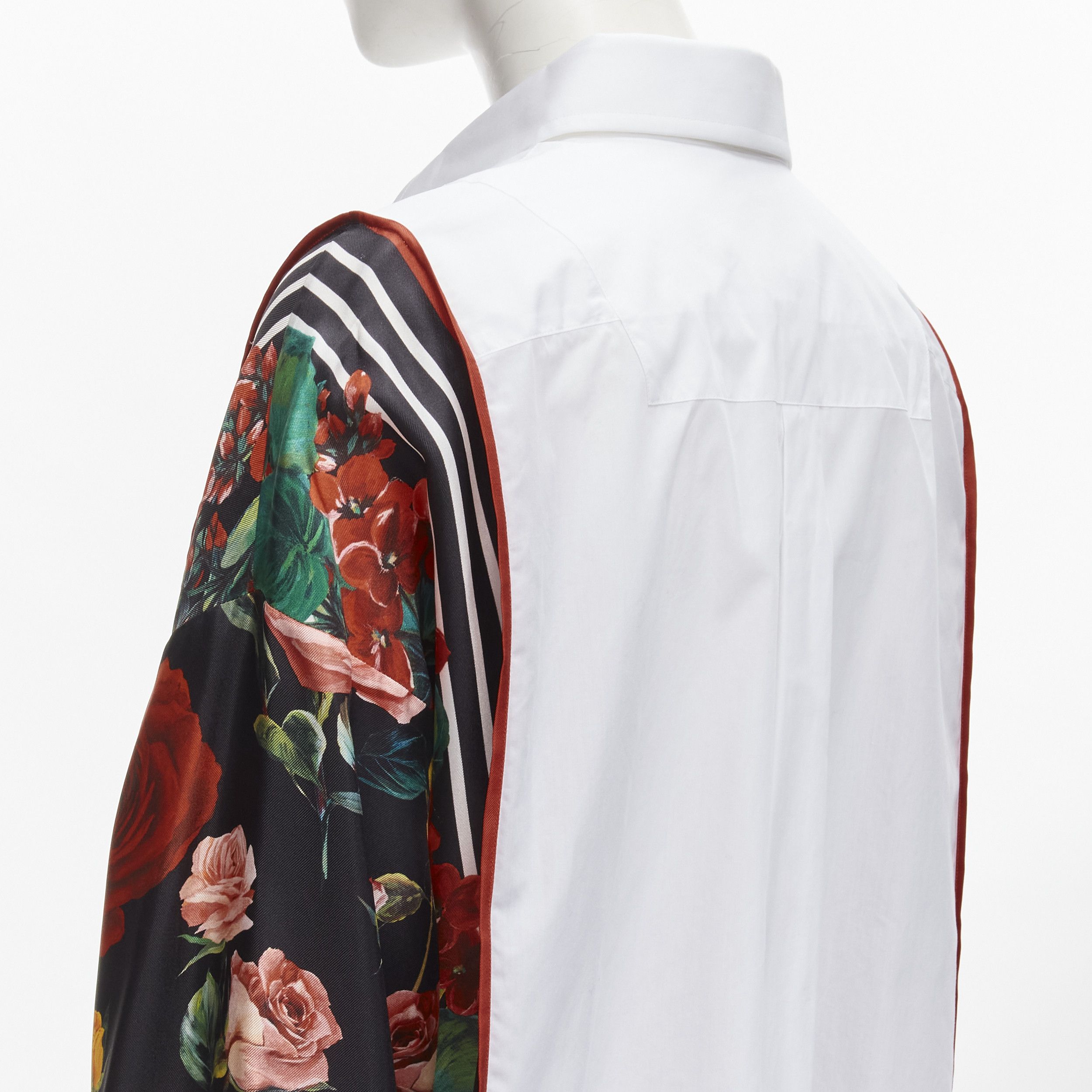 Dolce & Gabbana DOLCE GABBANA red yellow floral scarf silk insert white high low shirt IT38 XS Size XS / US 0-2 / IT 36-38 - 8 Thumbnail