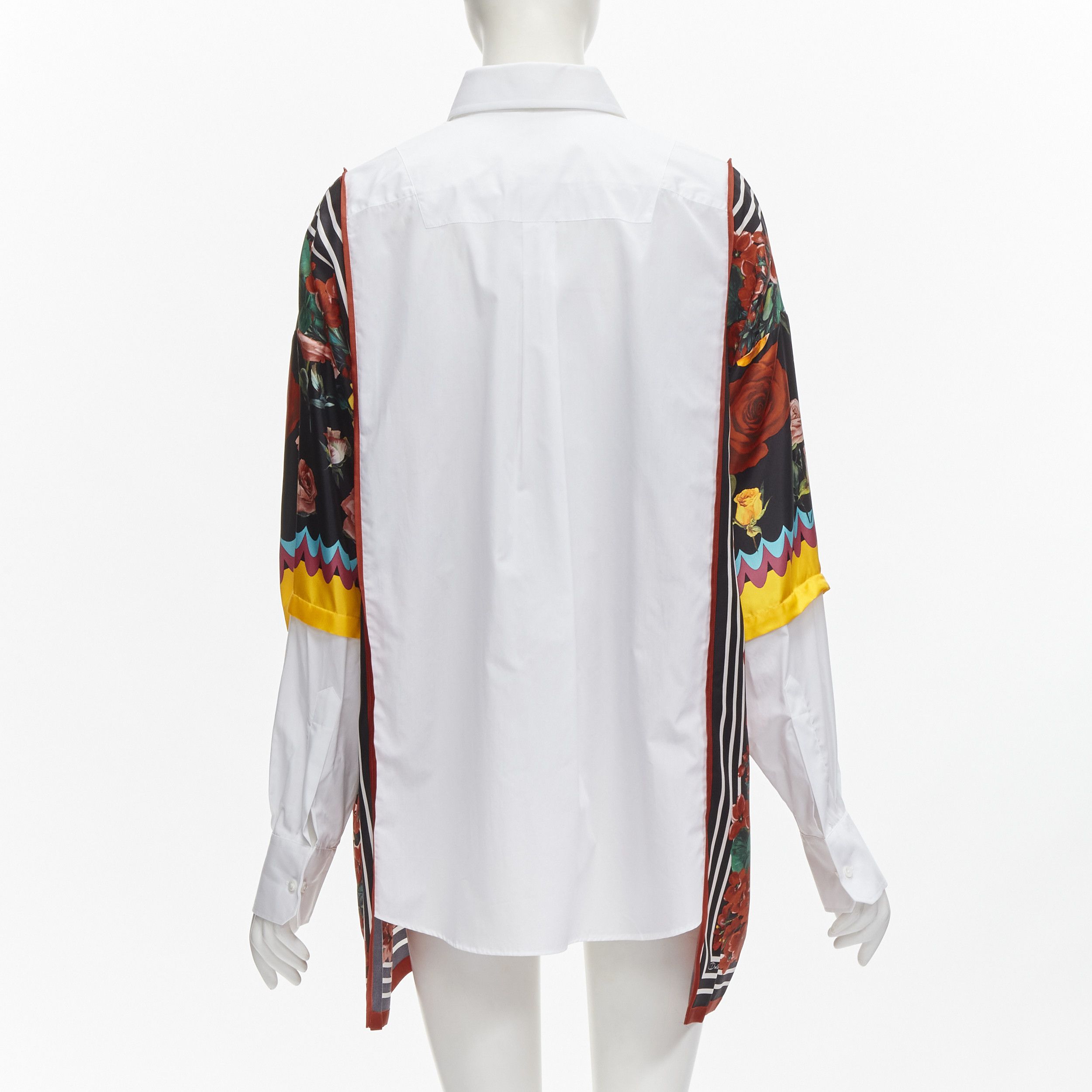 Dolce & Gabbana DOLCE GABBANA red yellow floral scarf silk insert white high low shirt IT38 XS Size XS / US 0-2 / IT 36-38 - 5 Thumbnail