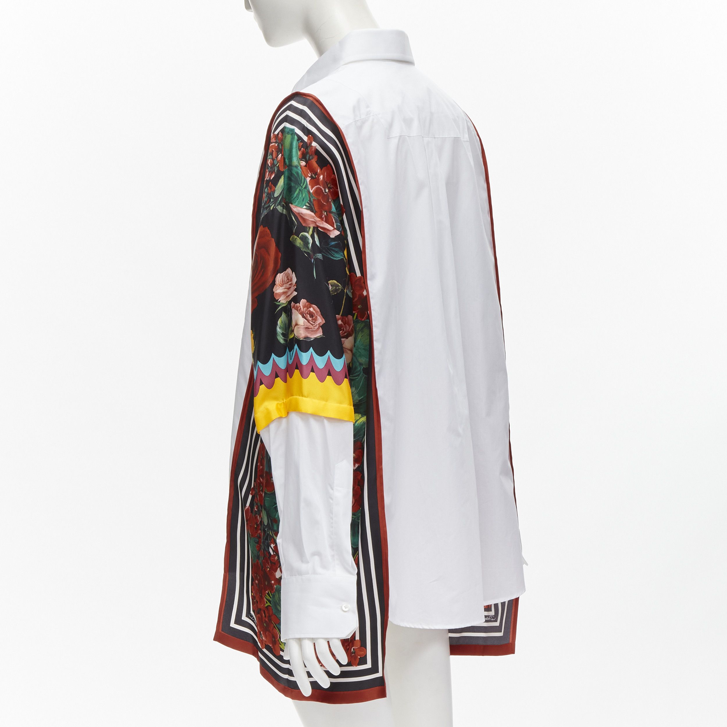 Dolce & Gabbana DOLCE GABBANA red yellow floral scarf silk insert white high low shirt IT38 XS Size XS / US 0-2 / IT 36-38 - 6 Thumbnail