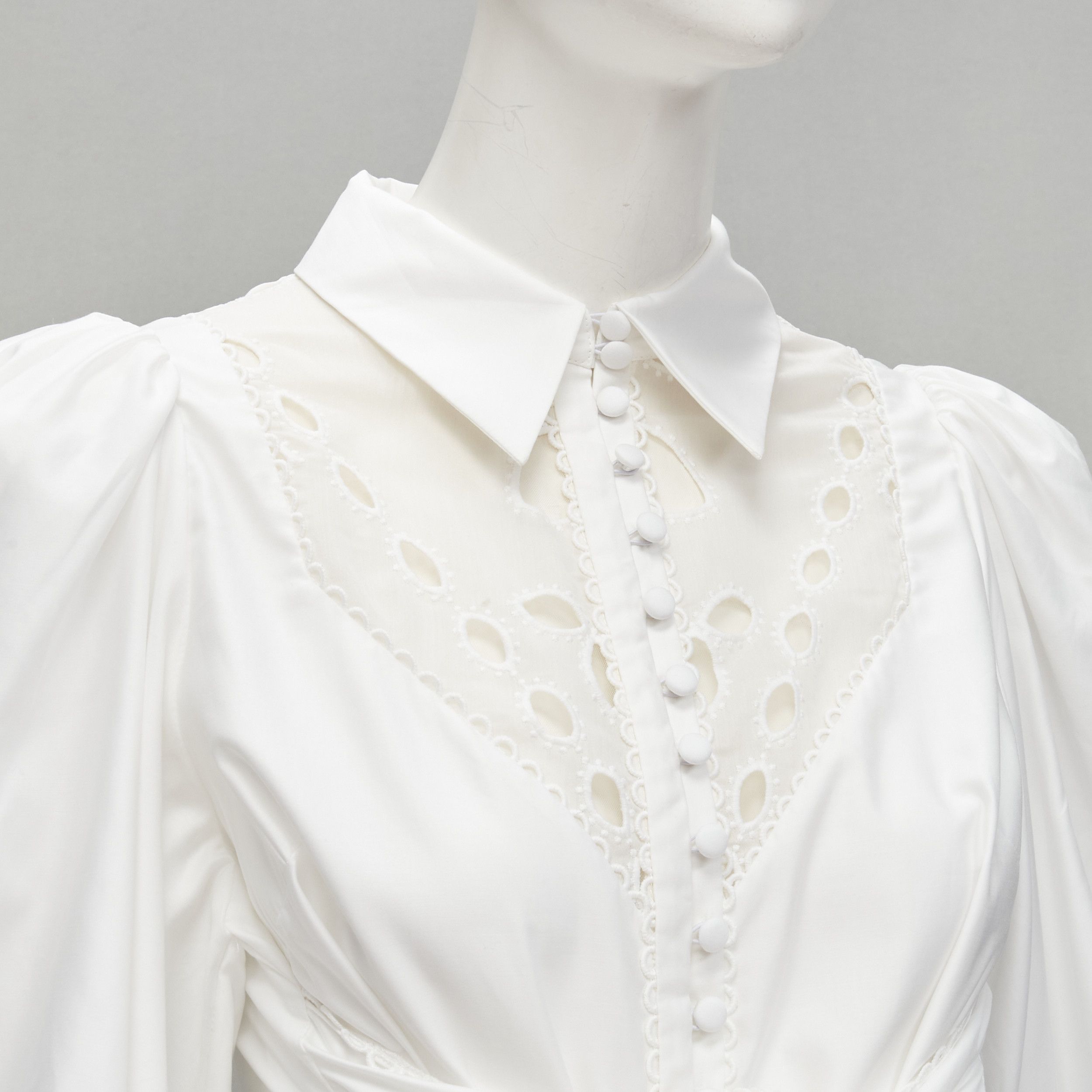 Acler ACLER white cotton eyelet cutout big bow puff sleeve blouse US2 S Size S / US 4 / IT 40 - 2 Thumbnail