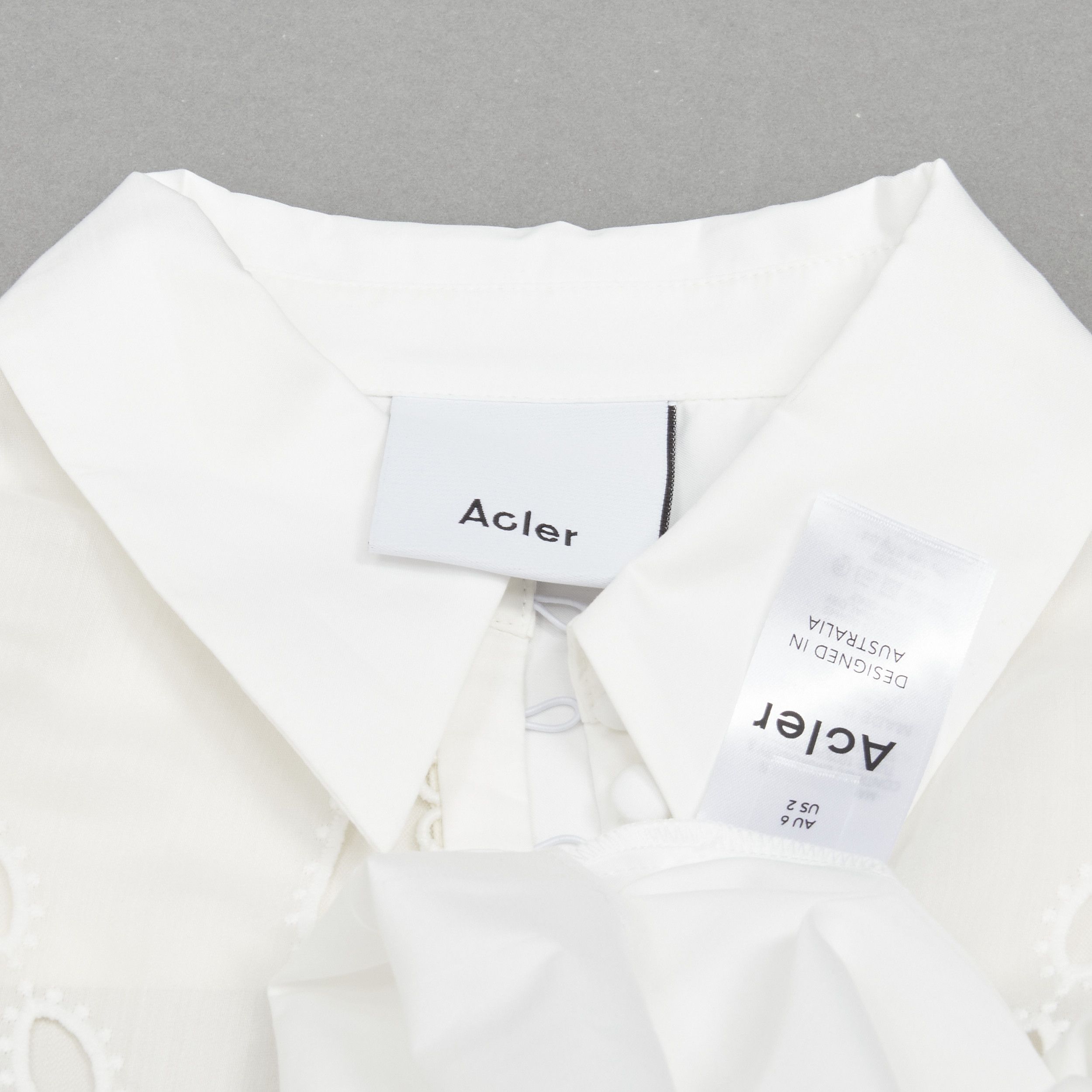 Acler ACLER white cotton eyelet cutout big bow puff sleeve blouse US2 S Size S / US 4 / IT 40 - 9 Thumbnail
