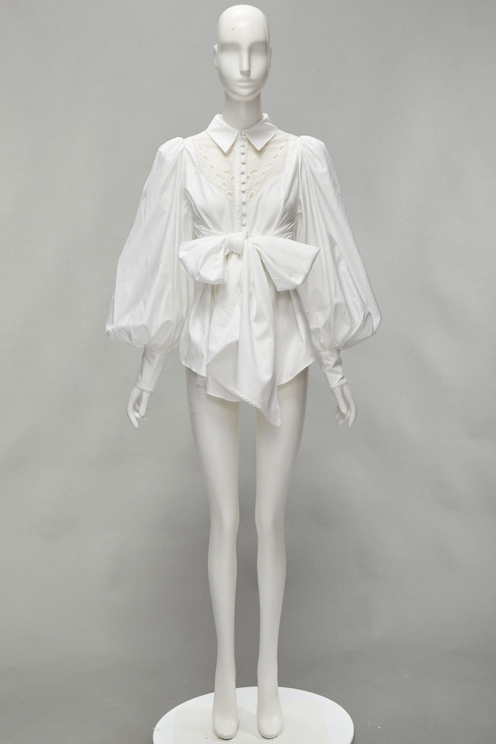 Acler ACLER white cotton eyelet cutout big bow puff sleeve blouse US2 S Size S / US 4 / IT 40 - 10 Thumbnail