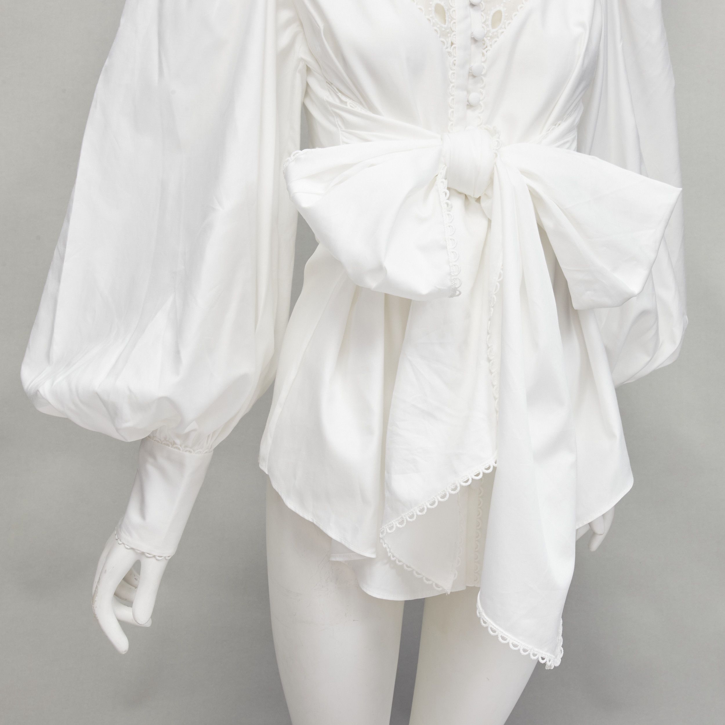 Acler ACLER white cotton eyelet cutout big bow puff sleeve blouse US2 S Size S / US 4 / IT 40 - 7 Thumbnail