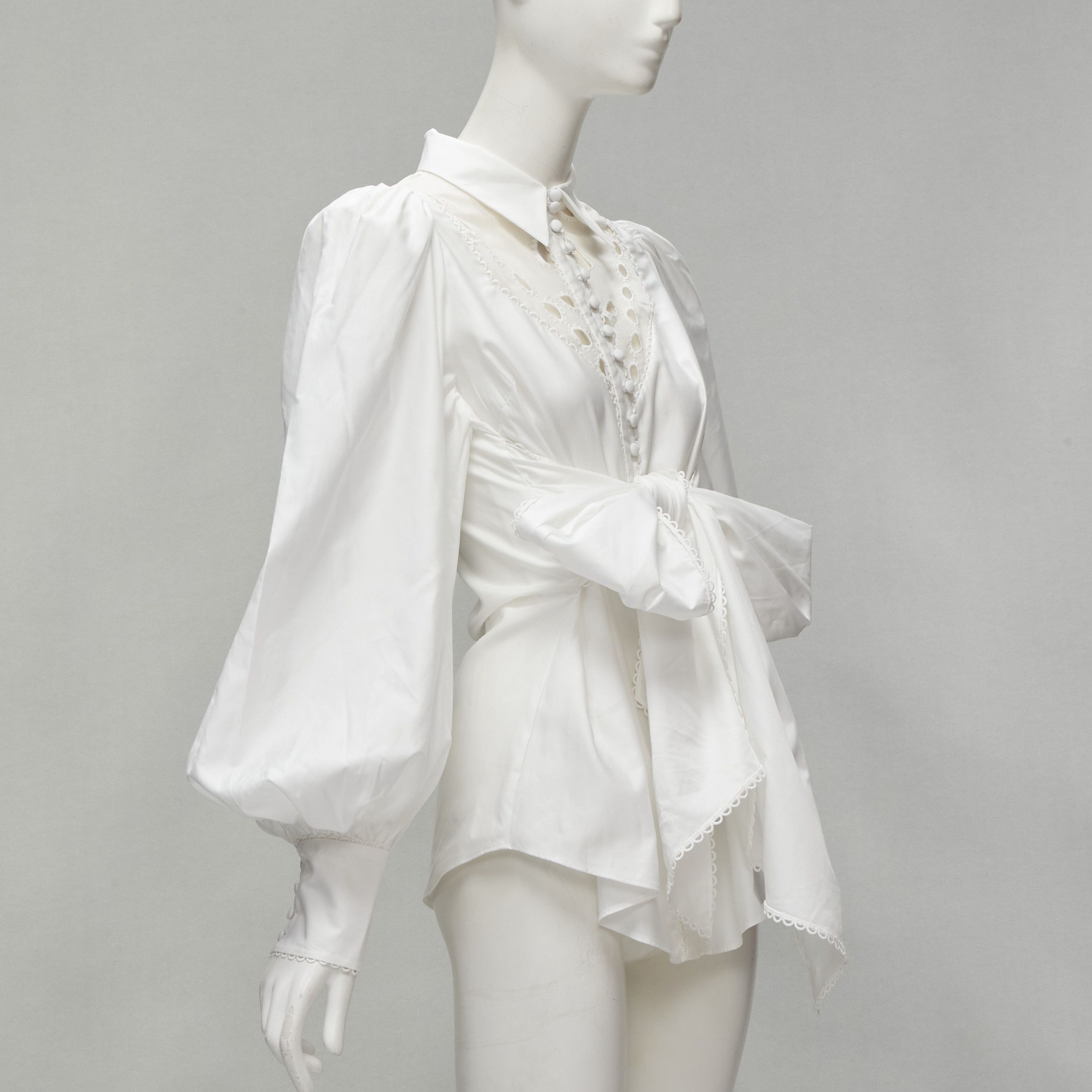 Acler ACLER white cotton eyelet cutout big bow puff sleeve blouse US2 S Size S / US 4 / IT 40 - 3 Thumbnail