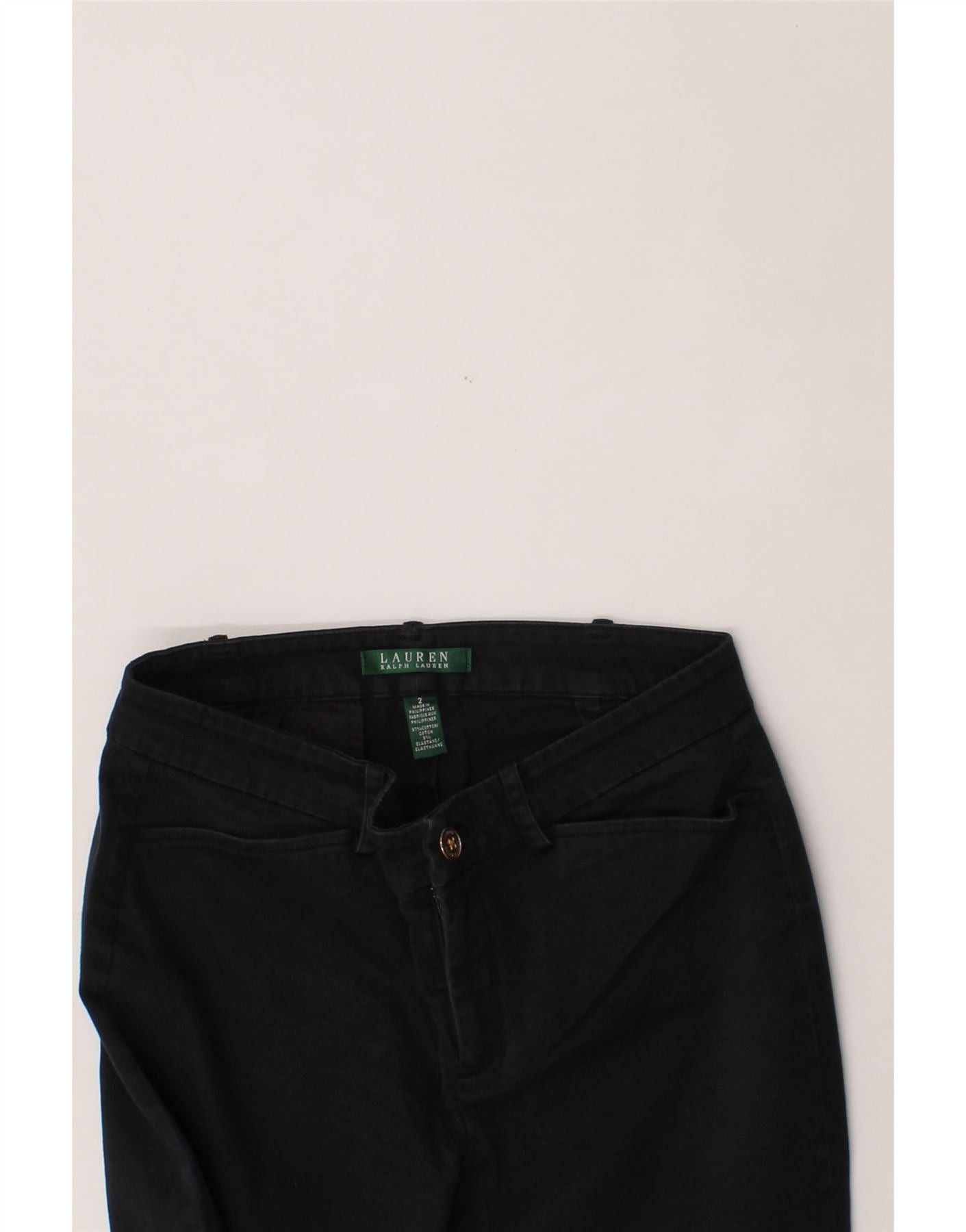 Ralph Lauren Womens Straight Casual Trousers US 2 XS W28 L28 Black Cotton Size 24" / US 00 / IT 34 - 3 Thumbnail